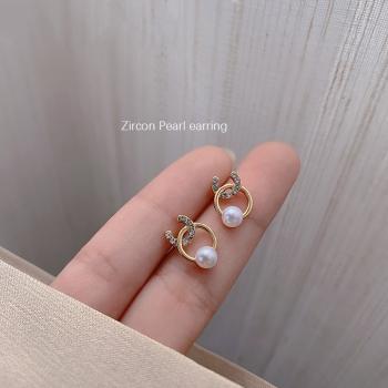 360Home Silber pin Perle luftige Vintage Ohrringe E1190 gold